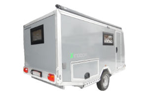 Offroad-Caravan X-Indoor / Produkt: Offroad-Wohnkabine auf Einachser-Fahrgestell / Modell Schweiz XL mit Zulassung für die Schweiz mit hochklappbaren Unterfahrschutz